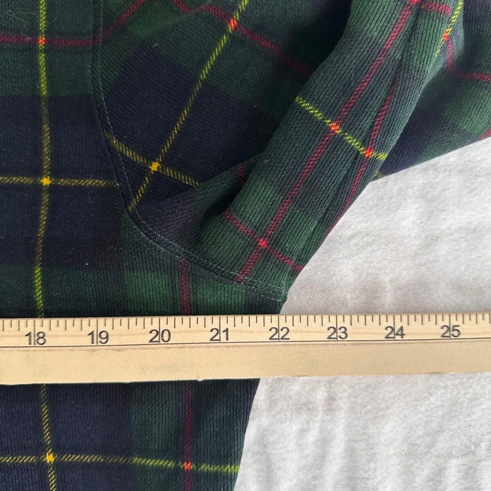 Polo Ralph Lauren Mens Green Tartan Plaid Quarter Zip Sweater Size M Cotton